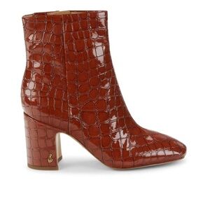 Sam Edelman Rust Orange Red Croc Cropped Boot - Fall Heeled Zip Bootie VGUC 9.5